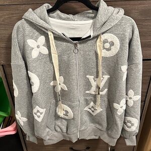 Gray Hoodie with Cream Accents size M